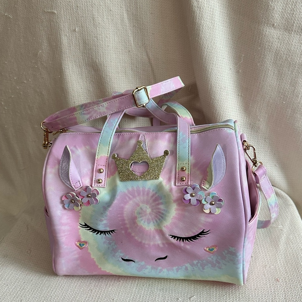 Under One Sky Pastel Pink Tie-Dye Unicorn Duffel bag.